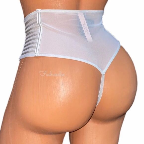 Victorias Secret LUXE Sheer Mesh HighWaist Strappy thong panty White Small - Picture 4 of 5